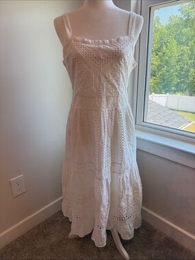 Skies Are Blue White Eyelet Maxi Dress with Square Neck